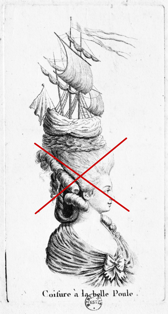 An intricate, wire-supported pre-revolution French hairstyle